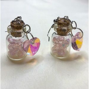 Pink Crystal Beads & Hearts in Jar Silver Drop Earrings 🦄3 for $15 /4 for $20🦄